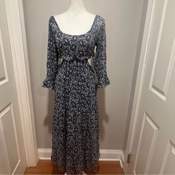 NWT Lulus Navy Blue Paisley Tiered Cutout Midi Dress women's size small - Picture 12 of 15
